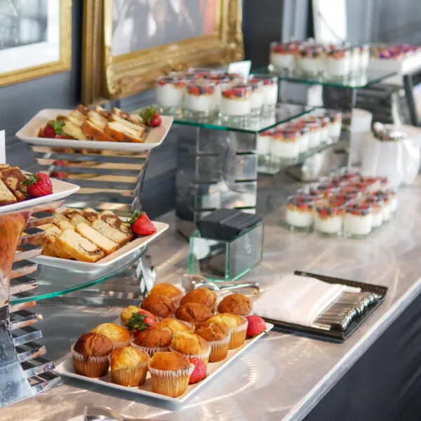 Tray of mini sandwiches and snacks