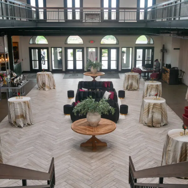 Lounge seating area with small tables