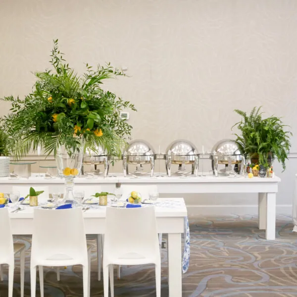 Table setup with citrus and flowers