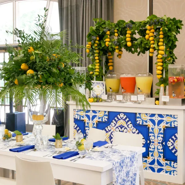 Event hall with floral centerpieces
